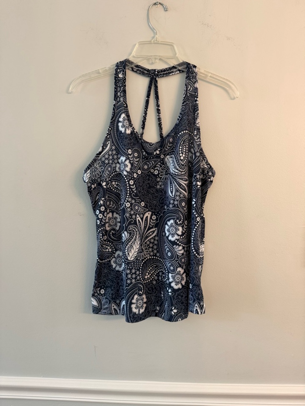 Old Navy Blue and White Paisley Racerback Tank Top